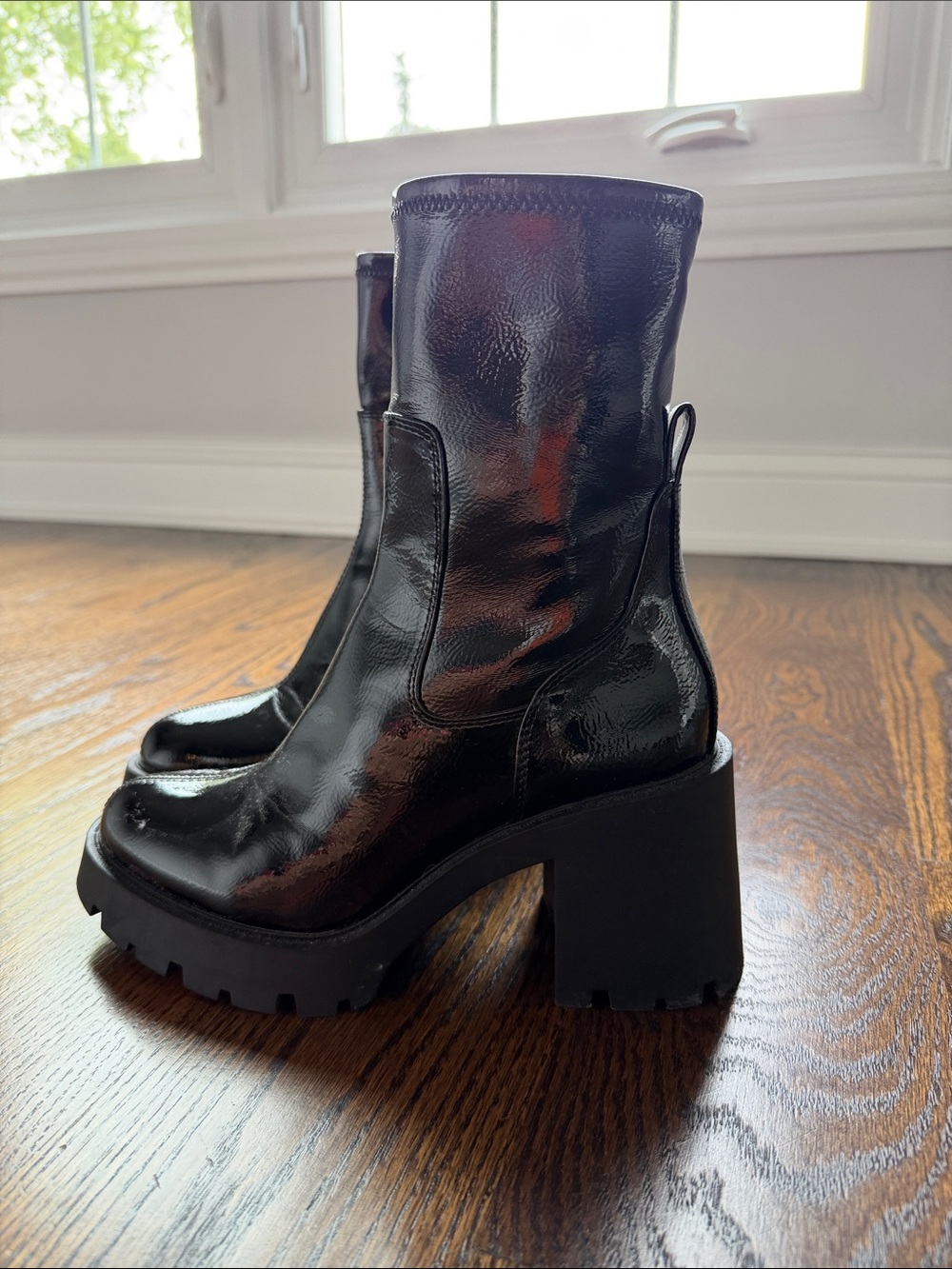 ZARA Black Patent Platform Ankle Boots - Women